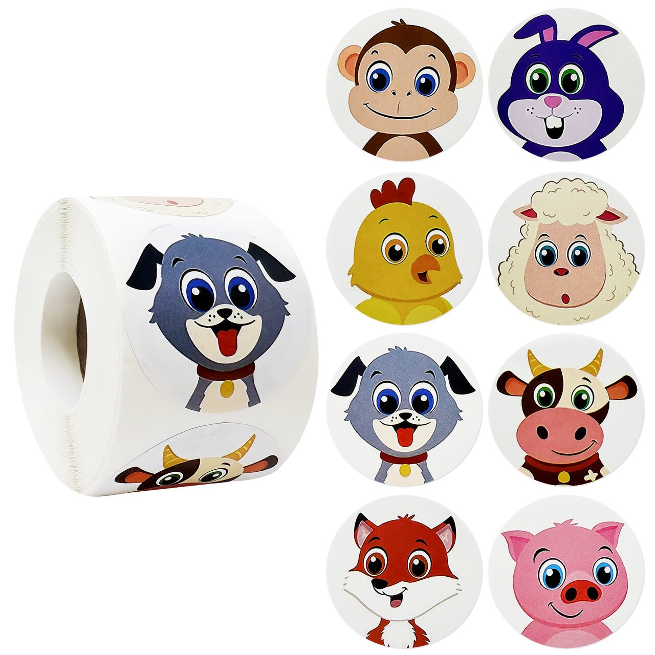 Wrapables Animal Sticker Roll, Stickers for Sealing Cards, Envelopes, Gift Boxes, Festive Party Favors (500pcs), Farm